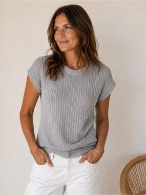 J. Jill Wearever Collection NWT Zinc Gray Knit Summer Sweater Small Petite